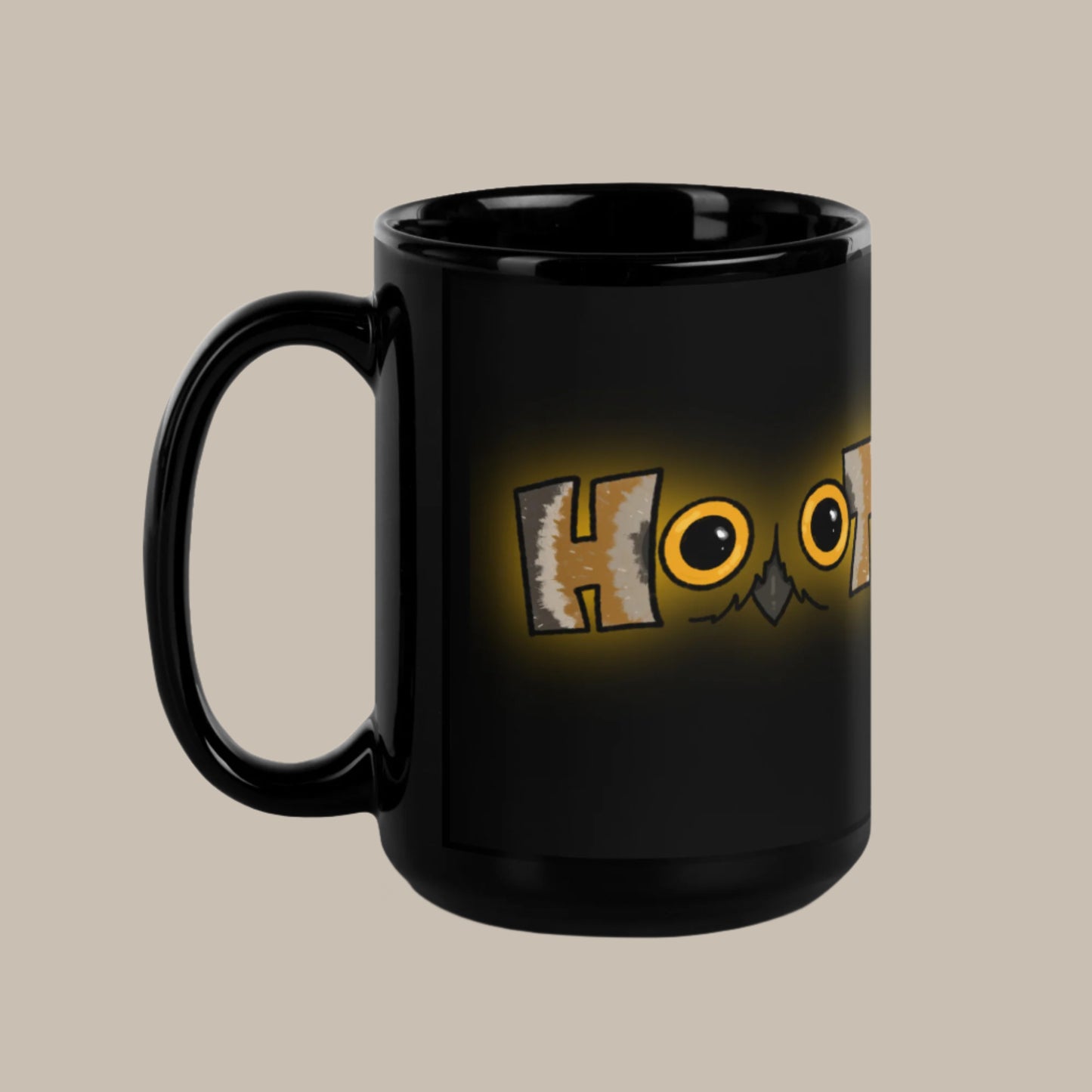 G) HOOT - Black Glossy Mug