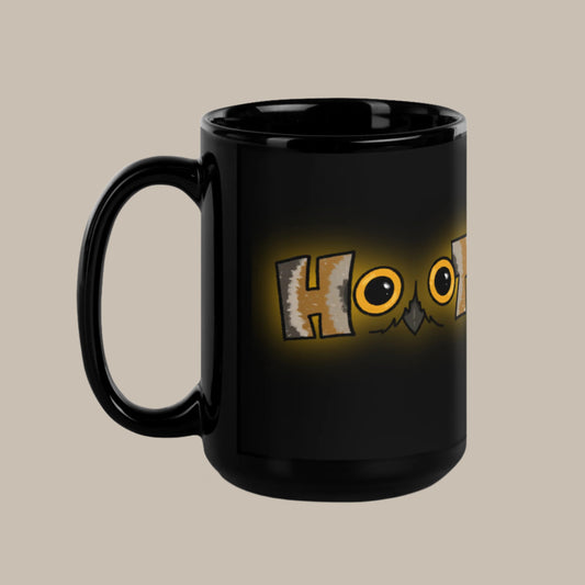 G) HOOT - Black Glossy Mug